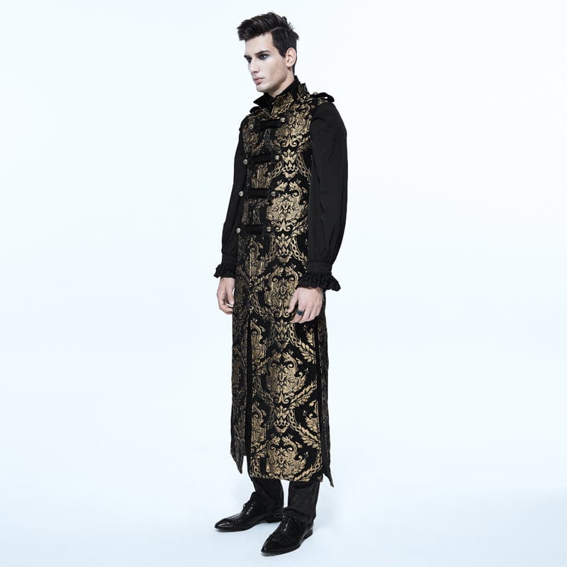 DEVIL FASHION Men's Gothic Stand Collar Totem Embroidered Waistcoat Golden