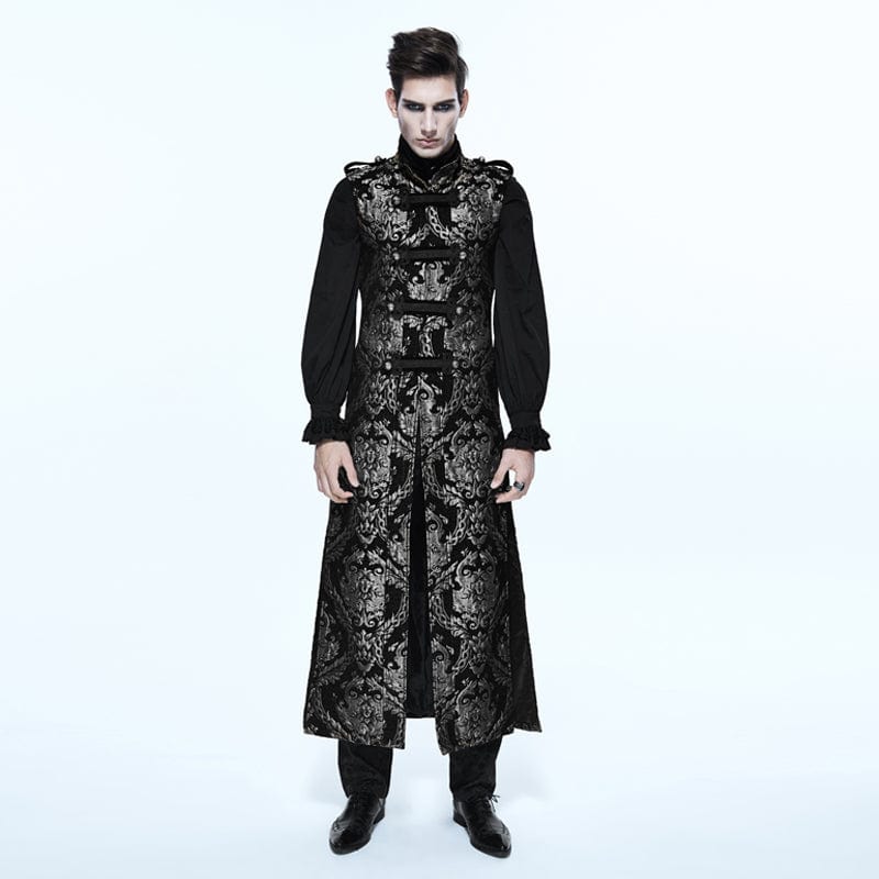 DEVIL FASHION Men's Gothic Stand Collar Totem Embroidered Waistcoat Silver