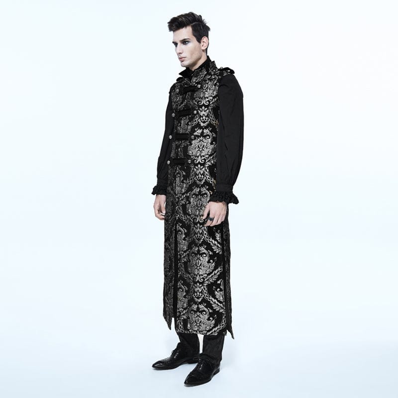 DEVIL FASHION Men's Gothic Stand Collar Totem Embroidered Waistcoat Silver