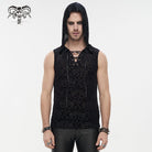 DEVIL FASHION Men's Gothic Strappy Floral Printed Tank Top with Hood