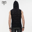 DEVIL FASHION Men's Gothic Strappy Floral Printed Tank Top with Hood