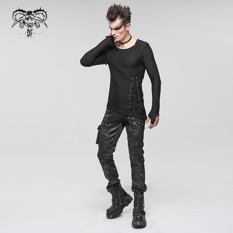 DEVIL FASHION Men's Gothic Strappy Irregular Mesh Shirt