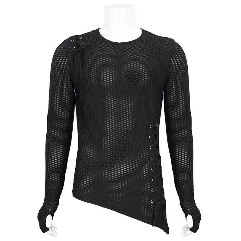 DEVIL FASHION Men's Gothic Strappy Irregular Mesh Shirt