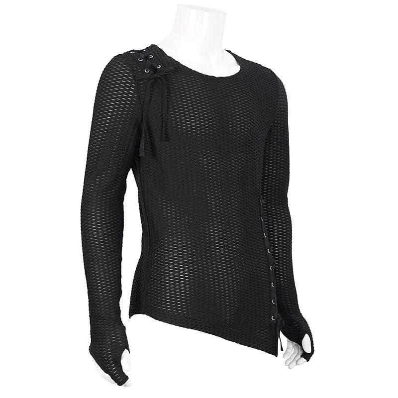 DEVIL FASHION Men's Gothic Strappy Irregular Mesh Shirt