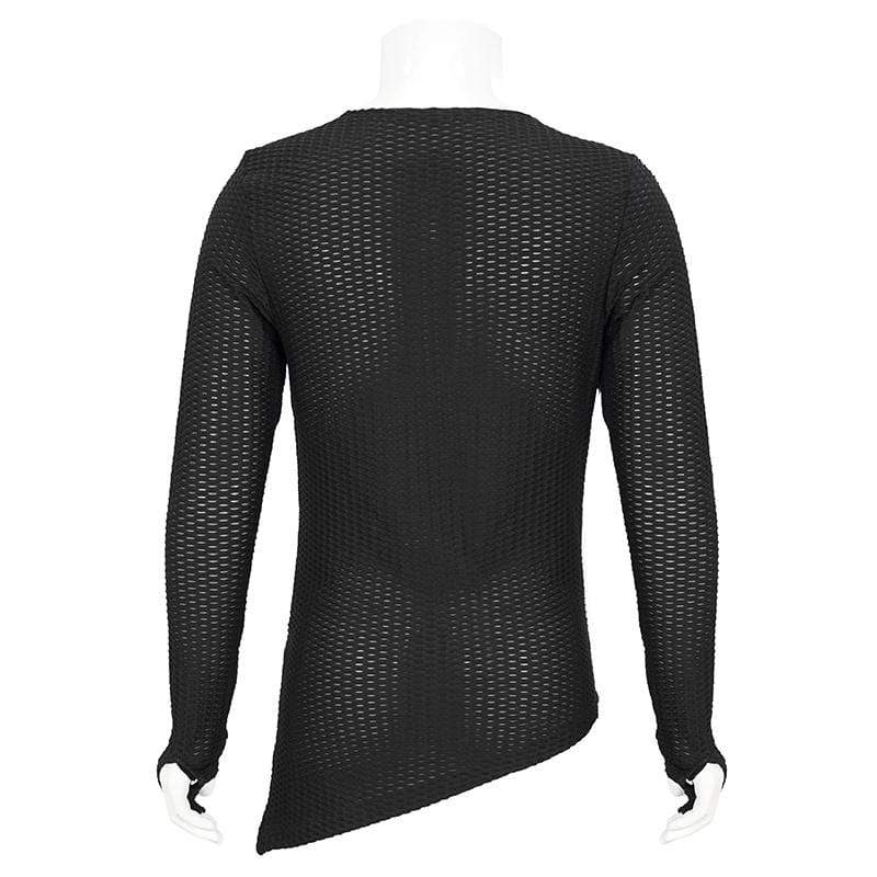 DEVIL FASHION Men's Gothic Strappy Irregular Mesh Shirt