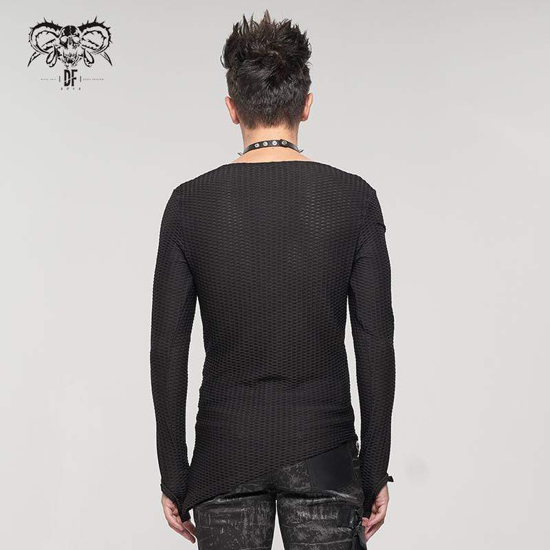 DEVIL FASHION Men's Gothic Strappy Irregular Mesh Shirt