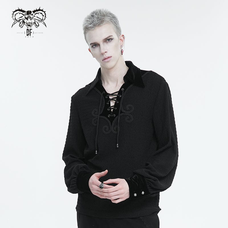 DEVIL FASHION Men's Gothic Strappy Puff Sleeved Shirt