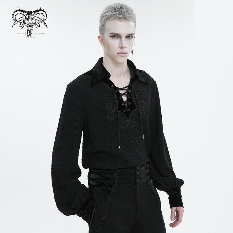 DEVIL FASHION Men's Gothic Strappy Puff Sleeved Shirt