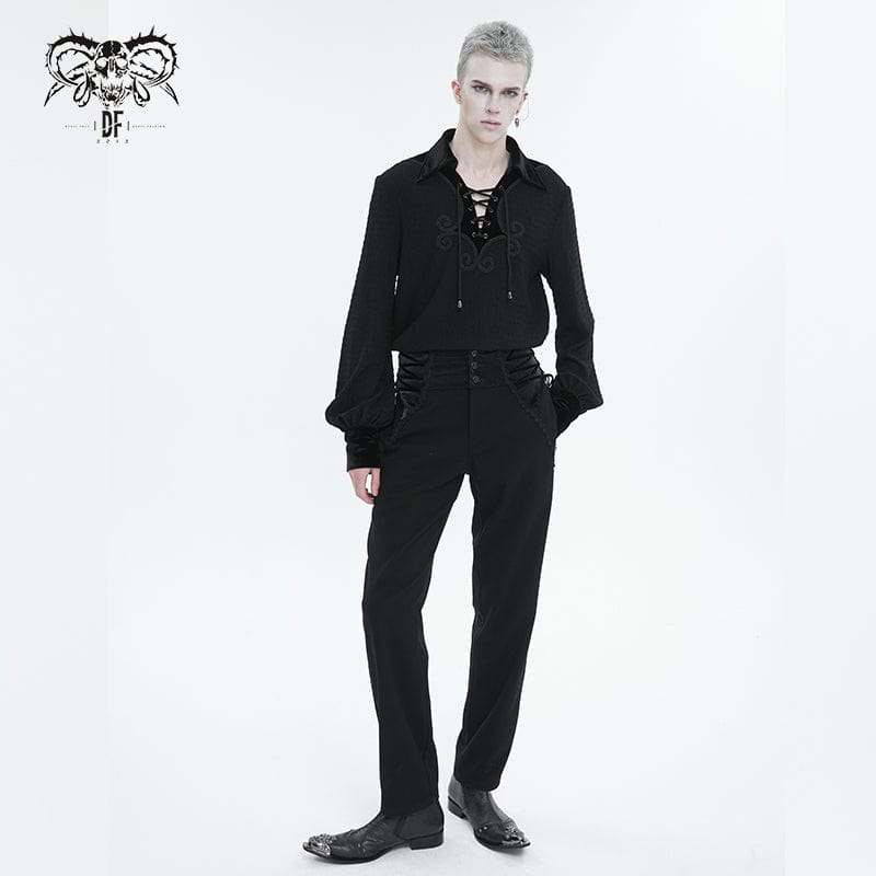 DEVIL FASHION Men's Gothic Strappy Puff Sleeved Shirt