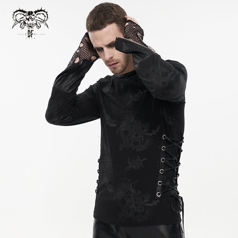 DEVIL FASHION Men's Gothic Strappy Spider Web Printed Shirt