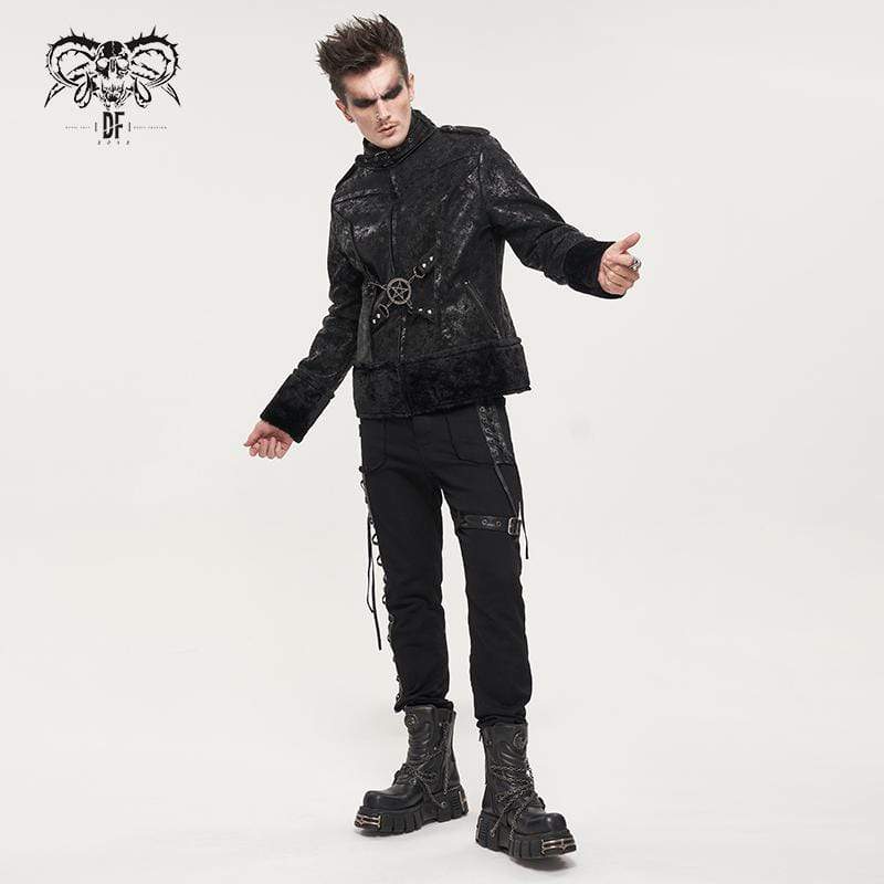 DEVIL FASHION Men's Gothic Strappy Splice Buckle Unedged Pants