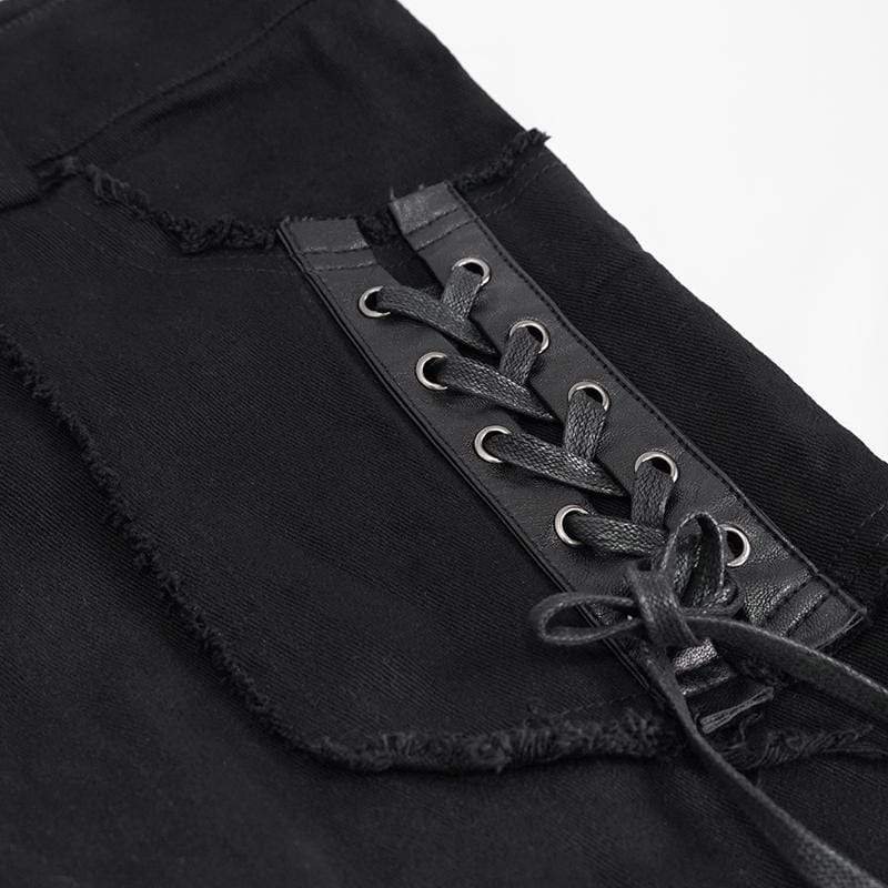 DEVIL FASHION Men's Gothic Strappy Splice Buckle Unedged Pants