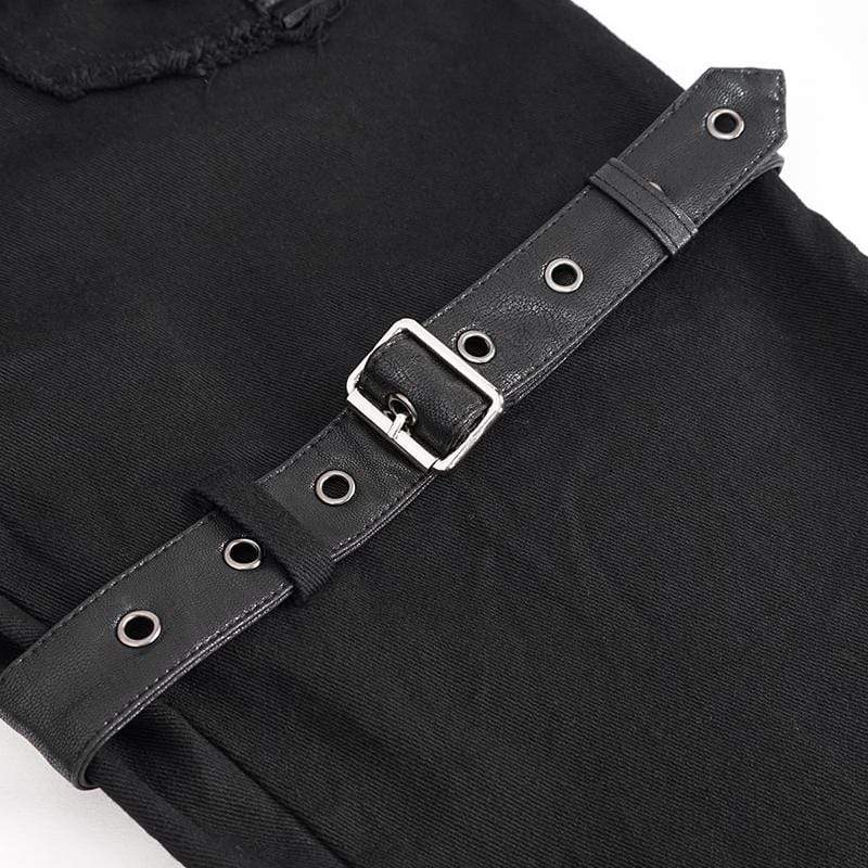 DEVIL FASHION Men's Gothic Strappy Splice Buckle Unedged Pants