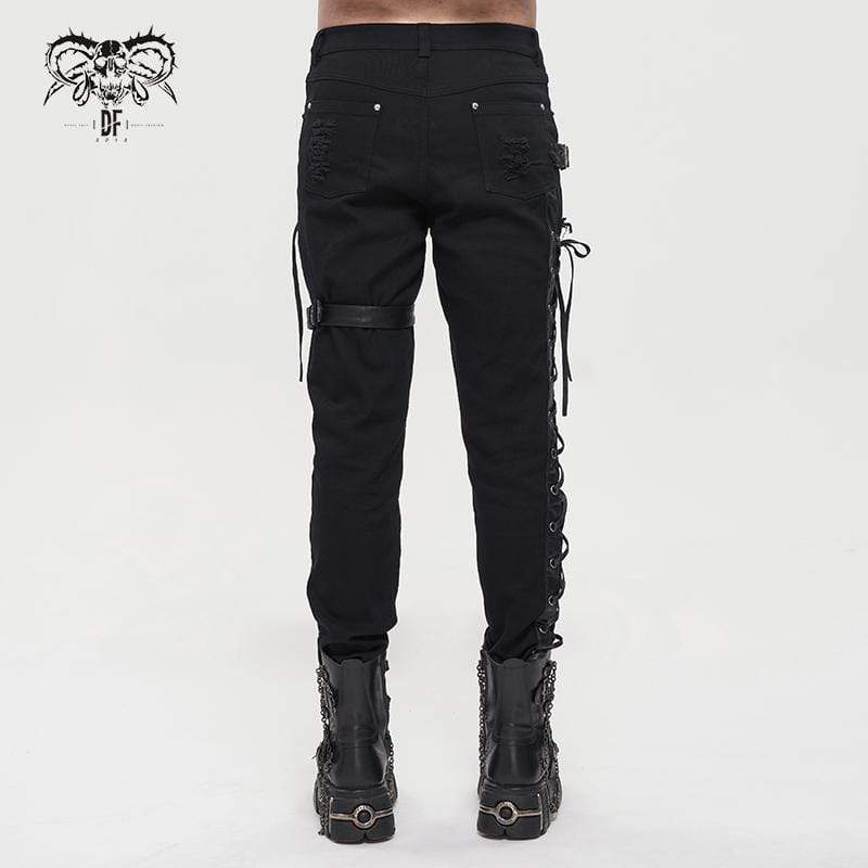 DEVIL FASHION Men's Gothic Strappy Splice Buckle Unedged Pants