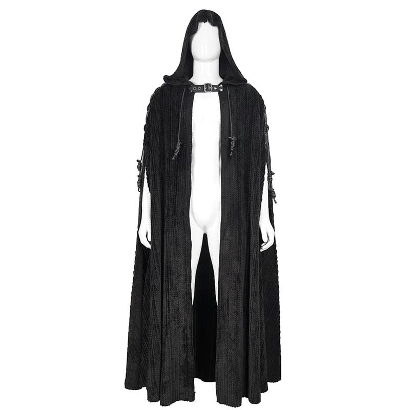 DEVIL FASHION Men's Gothic Strappy Split Buckle Coat with Hood