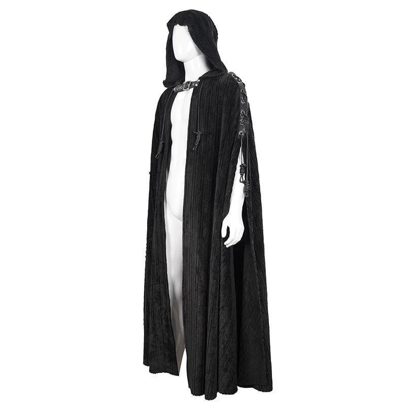 DEVIL FASHION Men's Gothic Strappy Split Buckle Coat with Hood