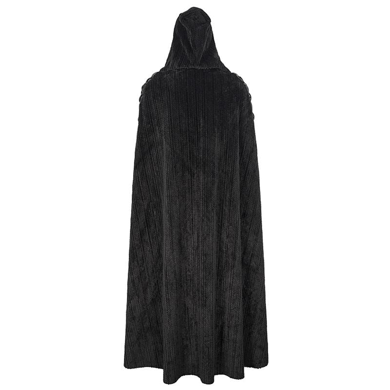 DEVIL FASHION Men's Gothic Strappy Split Buckle Coat with Hood