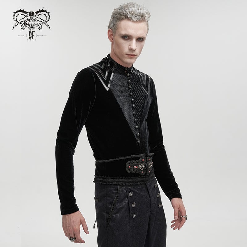 DEVIL FASHION Men's Gothic Stripes Splice Velvet Shirt