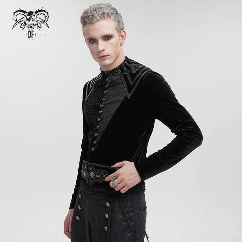 DEVIL FASHION Men's Gothic Stripes Splice Velvet Shirt