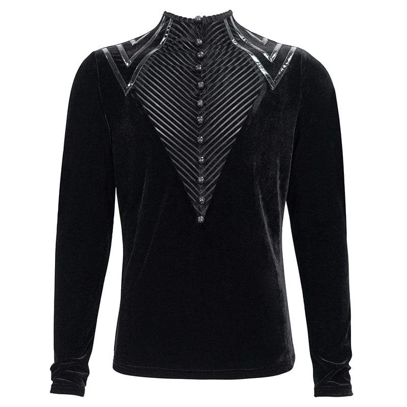 DEVIL FASHION Men's Gothic Stripes Splice Velvet Shirt