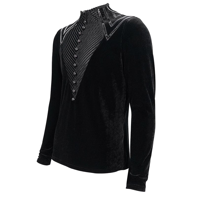 DEVIL FASHION Men's Gothic Stripes Splice Velvet Shirt