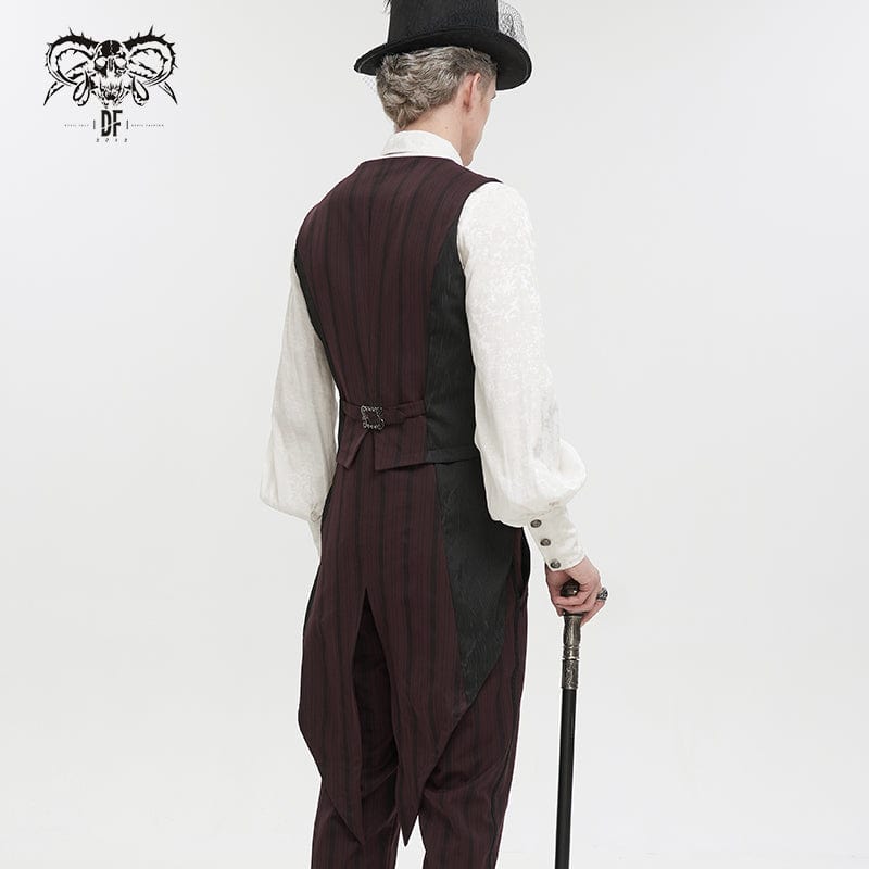 DEVIL FASHION Men's Gothic Stripes Waistcoat Red with Detachable Swallow Tail