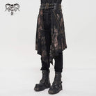 DEVIL FASHION Men's Gothic Tie-dyed Faux Leather Splice Kilt with Belts