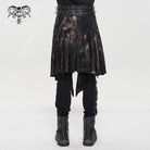 DEVIL FASHION Men's Gothic Tie-dyed Faux Leather Splice Kilt with Belts