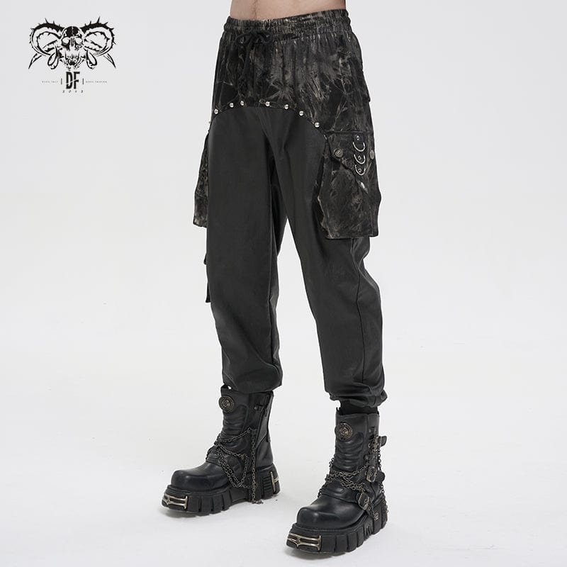 DEVIL FASHION Men's Gothic Tie-dyed Splice Jogger Pants