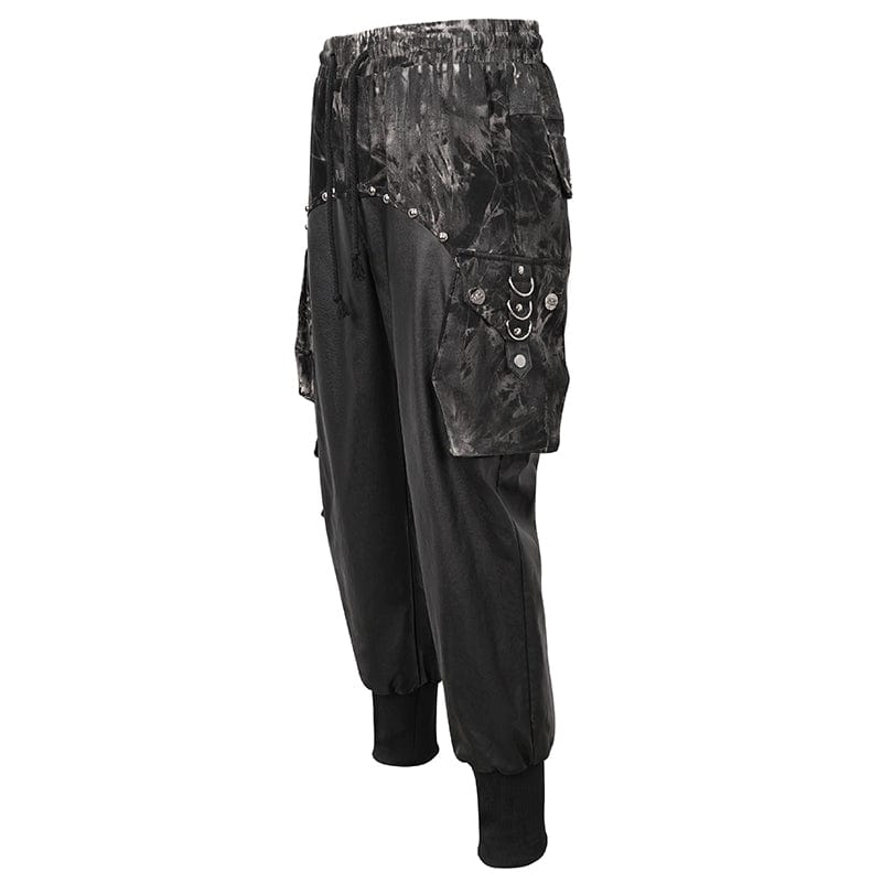 DEVIL FASHION Men's Gothic Tie-dyed Splice Jogger Pants