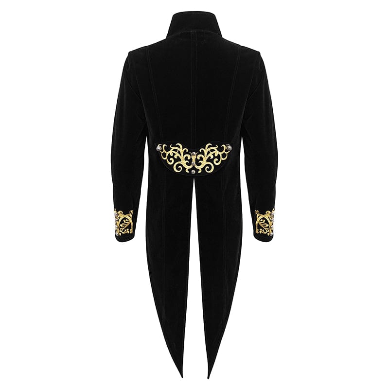 DEVIL FASHION Men's Gothic Totem Embroidered Swallow-tailed Coat Black