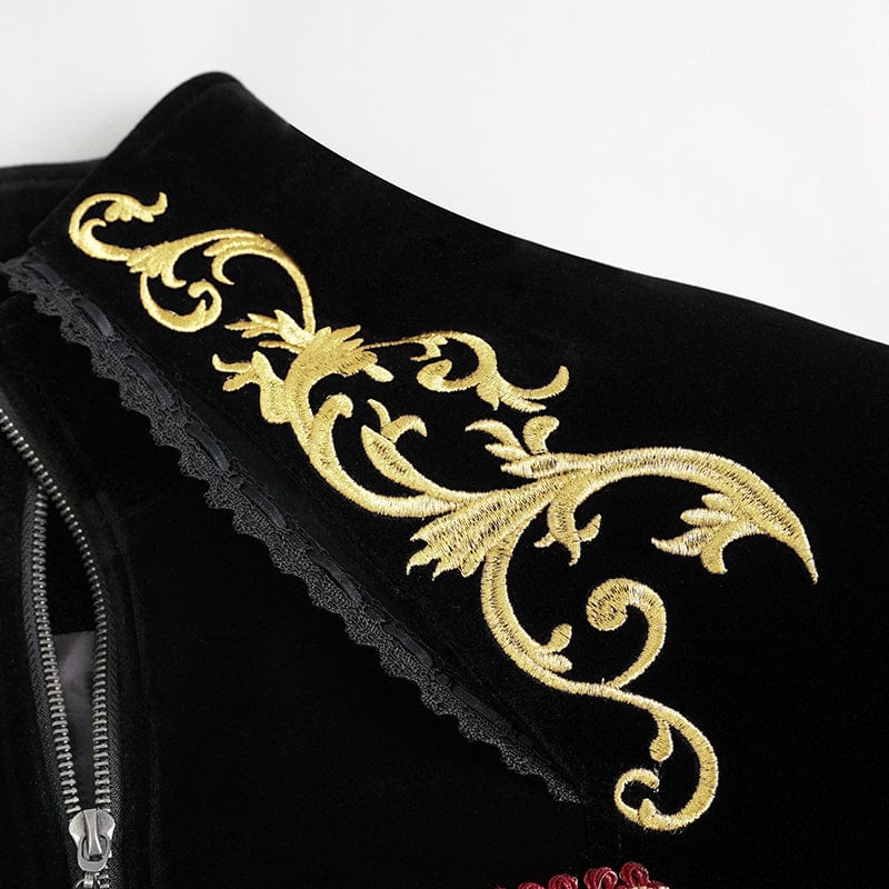 DEVIL FASHION Men's Gothic Totem Embroidered Swallow-tailed Coat Black