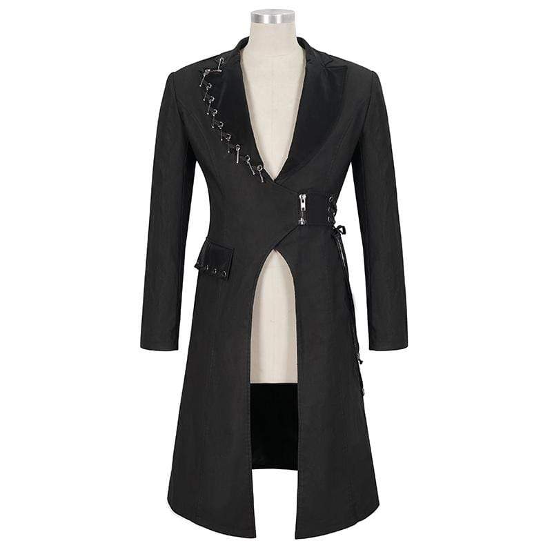 DEVIL FASHION Men's Gothic Turn-down Collar Strappy Long Coat