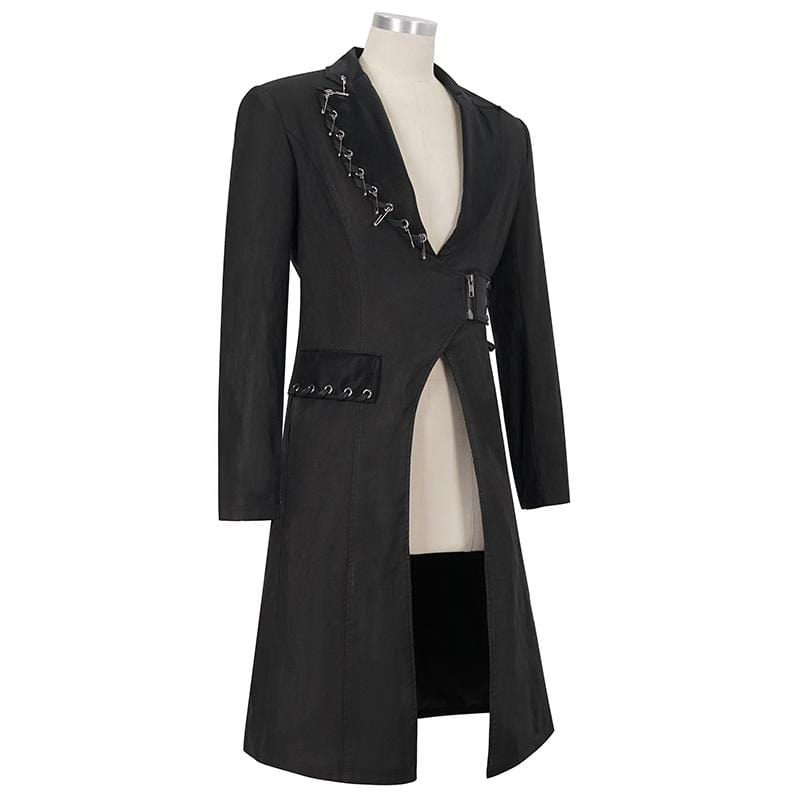 DEVIL FASHION Men's Gothic Turn-down Collar Strappy Long Coat