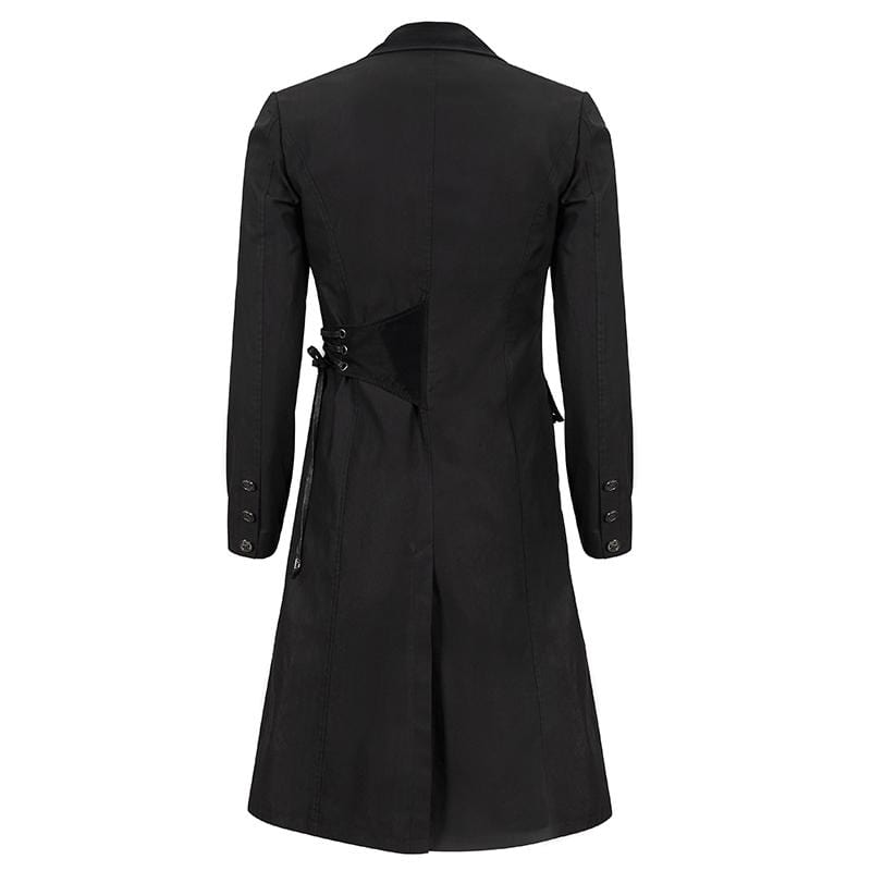 DEVIL FASHION Men's Gothic Turn-down Collar Strappy Long Coat