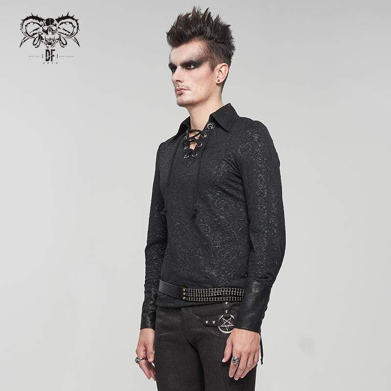 DEVIL FASHION Men's Gothic Turn-down Collar Strappy Shirt