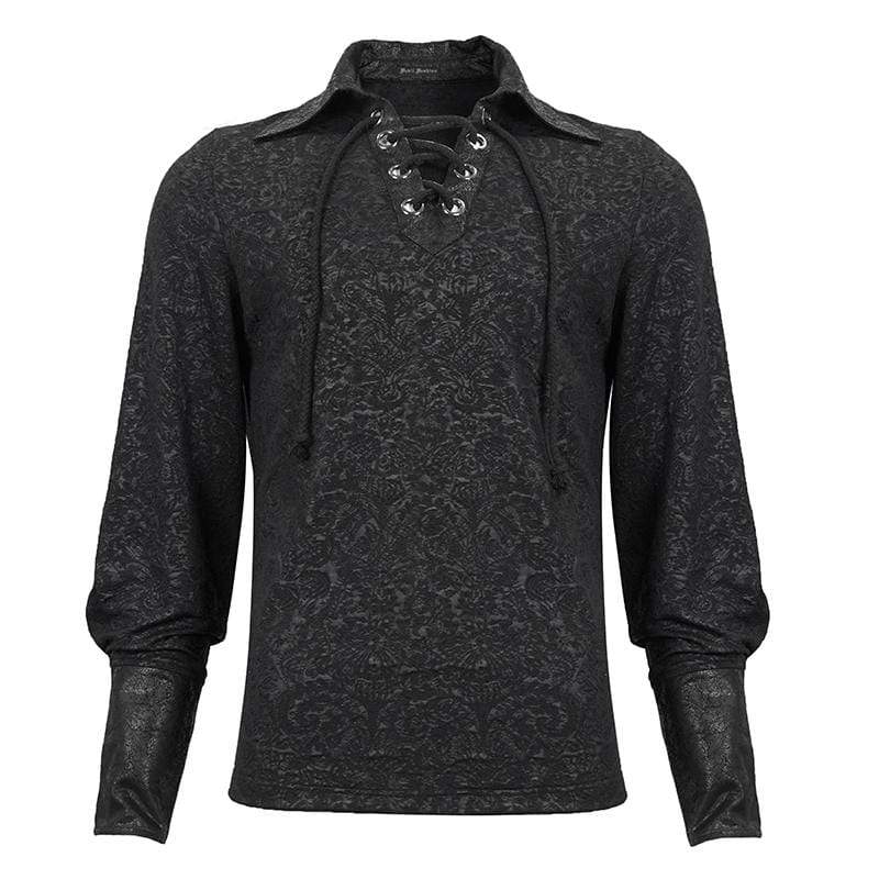 DEVIL FASHION Men's Gothic Turn-down Collar Strappy Shirt