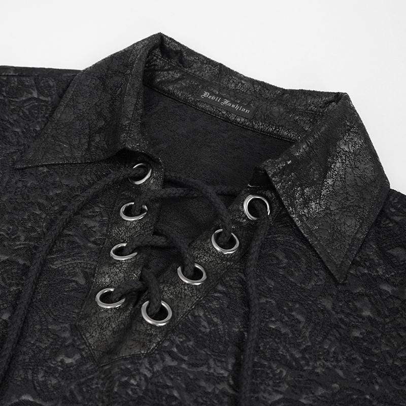 DEVIL FASHION Men's Gothic Turn-down Collar Strappy Shirt