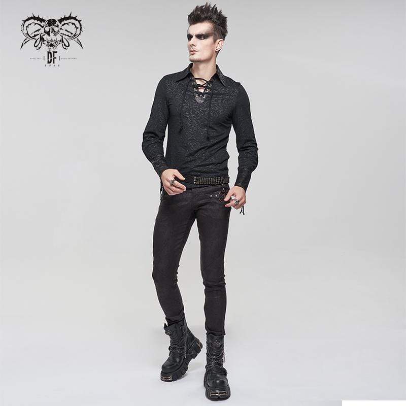 DEVIL FASHION Men's Gothic Turn-down Collar Strappy Shirt