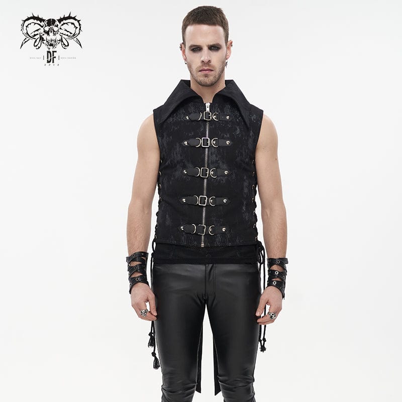 DEVIL FASHION Men's Gothic Turn-down Collar Swallow-tailed Buckles Vest