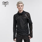 DEVIL FASHION Men's Gothic Turtleneck Mesh Splice Irregular Shirt