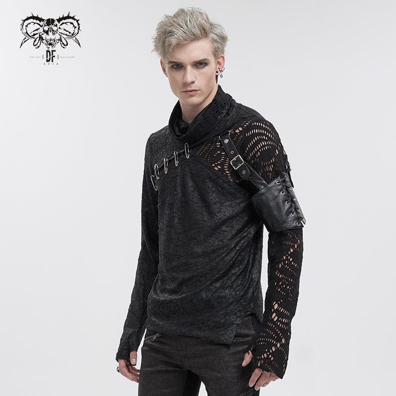 DEVIL FASHION Men's Gothic Turtleneck Mesh Splice Irregular Shirt