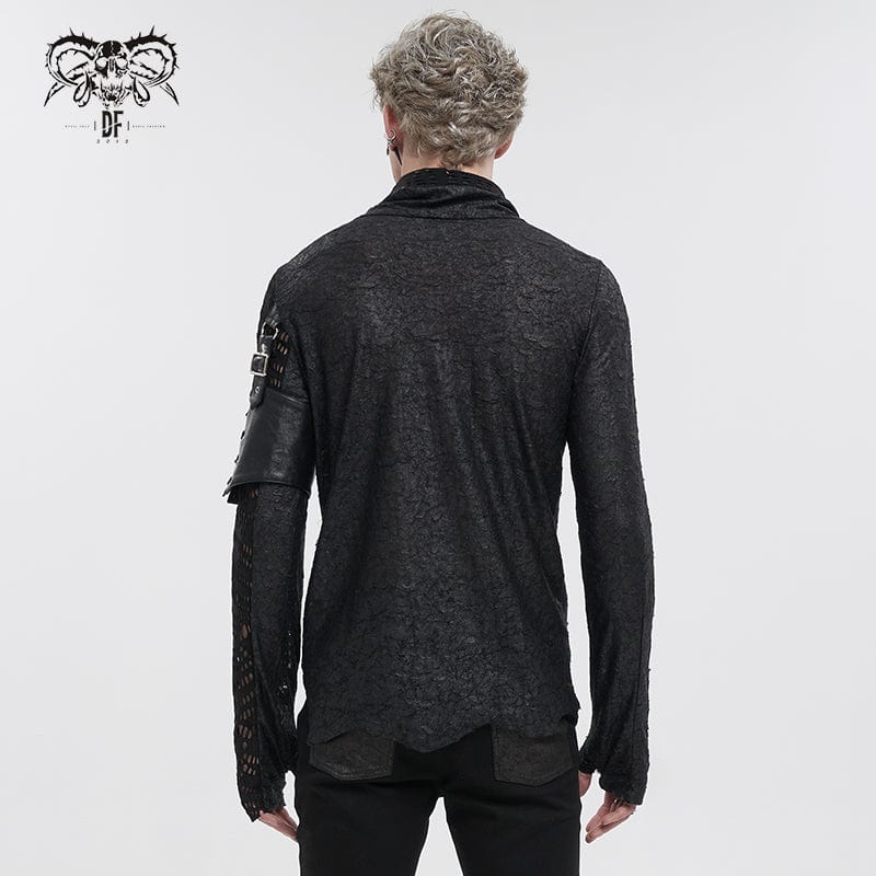 DEVIL FASHION Men's Gothic Turtleneck Mesh Splice Irregular Shirt