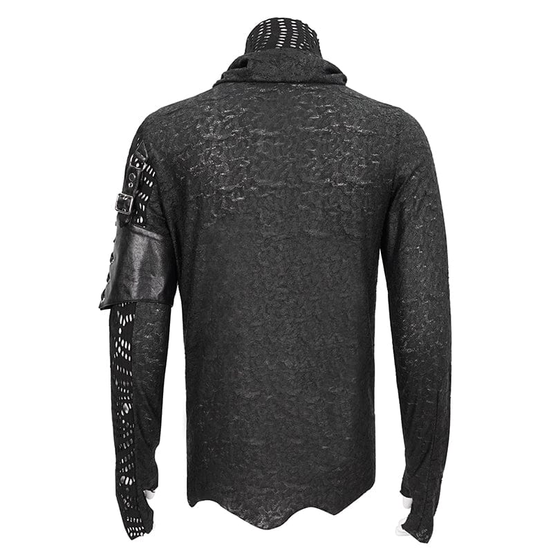 DEVIL FASHION Men's Gothic Turtleneck Mesh Splice Irregular Shirt