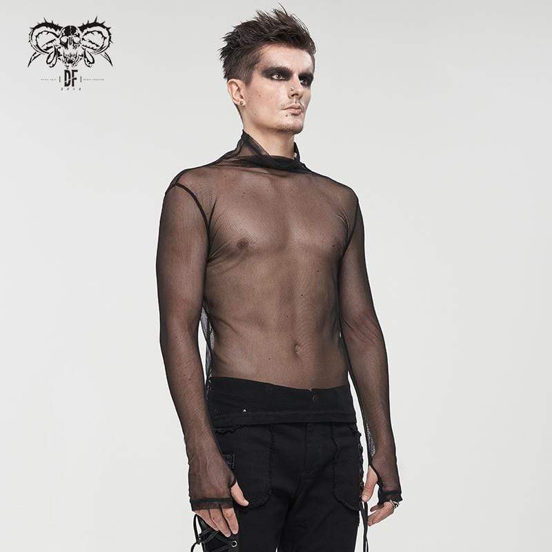 DEVIL FASHION Men's Gothic Turtleneck Sheer Mesh Shirt