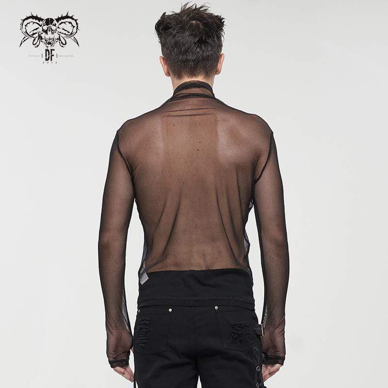 DEVIL FASHION Men's Gothic Turtleneck Sheer Mesh Shirt