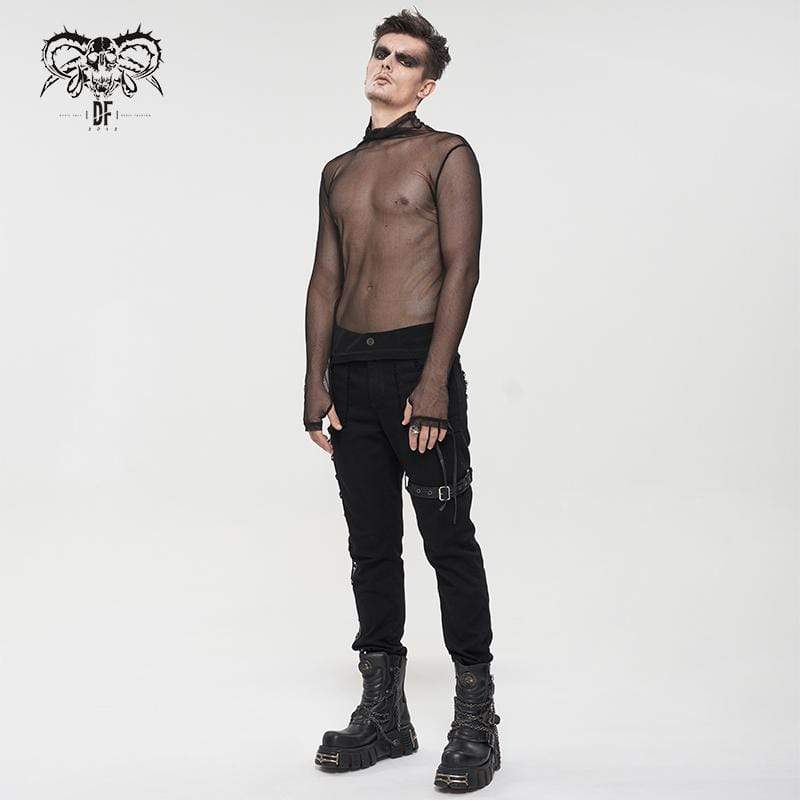 DEVIL FASHION Men's Gothic Turtleneck Sheer Mesh Shirt