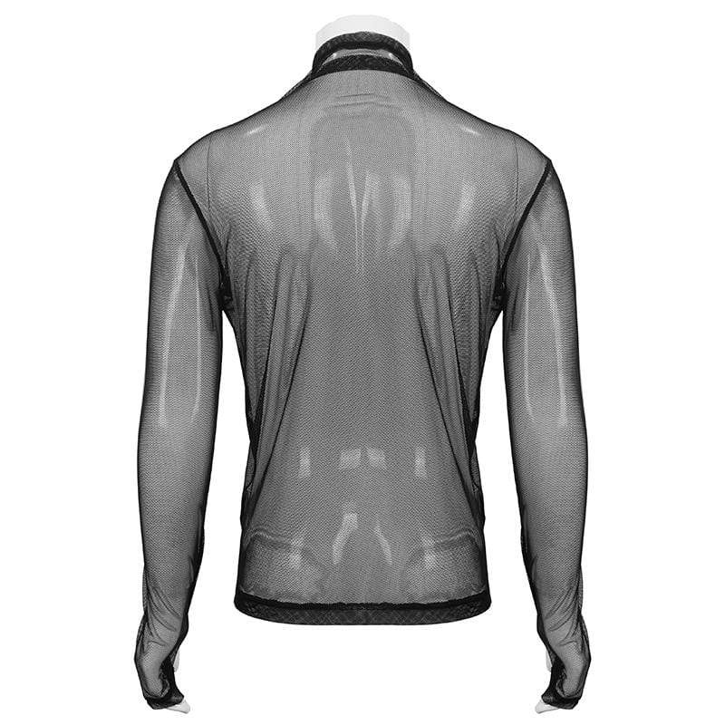 DEVIL FASHION Men's Gothic Turtleneck Sheer Mesh Shirt