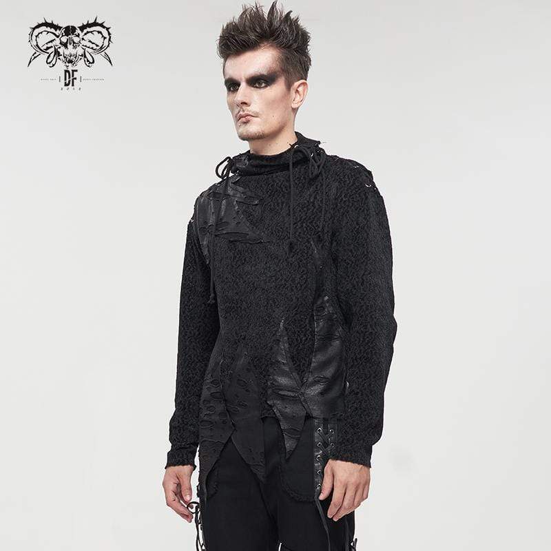 DEVIL FASHION Men's Gothic Turtleneck Strappy Irregular Shirt