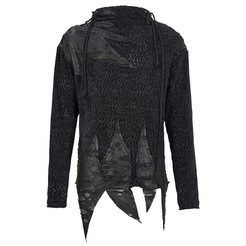 DEVIL FASHION Men's Gothic Turtleneck Strappy Irregular Shirt